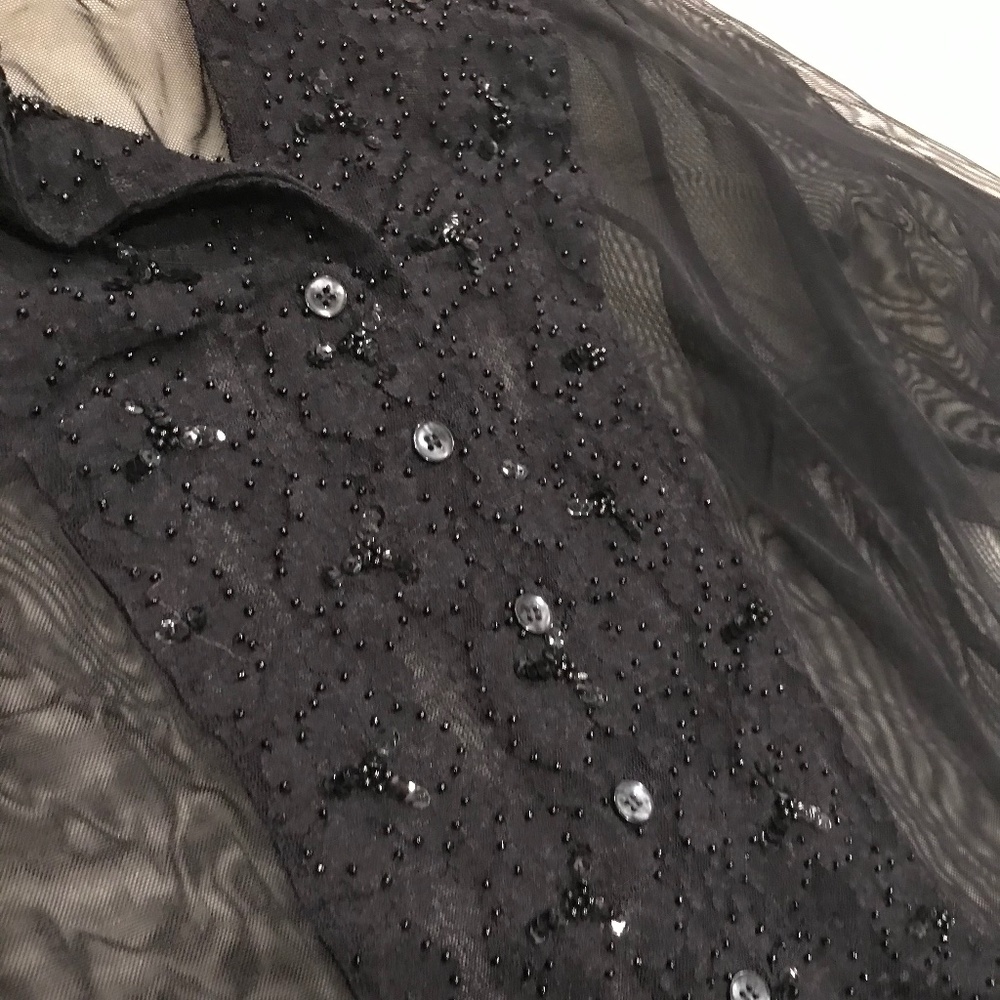 Black Net And Sequin Beaded Button Down - image 1